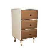 Mid-century End Table | Nightstand / side table, with three drawers on brass-capped feet, can be pai