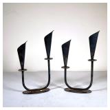  (2pc) Modern Silver Plate Candle Holders | “Danmark” - w. 4.5 x h. 8.25 in (each) 