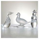 (3pc) Lalique, Steuben, Etc. | Including a frosted glass Lalique duck, a Steuben Swan, and a Dansk s
