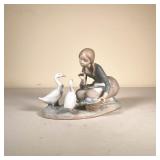 Lladro Bisque Figure | Girl feeding ducks, unglazed. - l. 8.75 x w. 5 x h. 7 in 