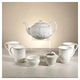  (7pc) Wedgwood & Other Teaset | Including a Wedgewood cabbage-form tea pot, and four matching mugs;