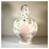 Monumental Jar | Lidded jar with floral decorations. - h. 20 x dia. 12 in 