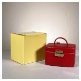 Wolf Designs Jewelry Box | Red leather jewelry box of small size. - l. 5 x w. 3.5 x h. 5 in 