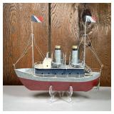 Tin Model Ship | No apparent markings. - l. 12.5 x h. 11.25 in 