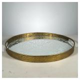 Round Mirrored Tray | Decorated mirrored surface sent into a round gilt tray. - dia. 16.5 in 
