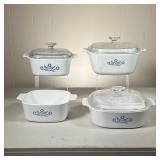 (4pc) Corningware Dishes | l. 8 x h. 3.75 in (Largest excluding handles). 