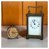 (2PC) FRENCH CARRIAGE CLOCK & ANSONIA BEE CLOCK | Two small clocks include: (1) French Carriage Cloc