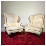 (2PC) ETHAN ALLEN WING CHAIRS | Pair of Ethan Allen Chippendale style Wing Chairs with Claw & Ball f
