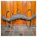 OX YOKE | 19th C Ox Yoke in old worn black paint with round iron lead. - l. 47 x w. 6 x h. 29 x dia.