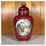 PORCELAIN URN W/CLASSICAL DECORATION | Porcelain Urn with lid having a print under glaze decoration 
