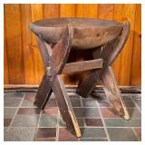 DOUGH TRENCHER ON STAND | 19th C Large Trencher on an X stand. Trencher has great patina. - l. 29 x 