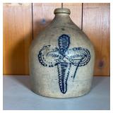 N CLARK JR STONEWARE JUG W/DECORATION | “N Clark Jr Athens NY” 2 Gallon Jug with a fantastic decorat