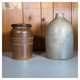 (2PC) E W FARRINGTON JUG & CROCK | Lot Includes: (1) “E W Farrington Elmira NY” Buff Coloured Jug. P