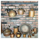 (13PC) COPPER & BRASS TEAPOTS LOT | Great Vintage Copper Lot Includes: (2) Copper Teapots (1) Brass 