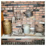 (11PC) VINTAGE IRONWARE LOT | Iron-Brass Country Lot Includes: (1) Large Three legged Iron Pot w/lid