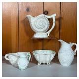 (5PC) BELLEEK NAUTILUS NEPTUNE BLACK MARK GROUP | Belleek Group Including: (1) Neptune Bowl 2nd Mark