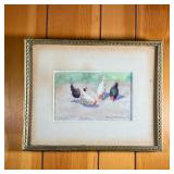 FANNY TEWKSBURY WATERCOLOR | Four hens feeding. Fanny Wallace Tewksbury (1852-1934) of Boston MA. Wa