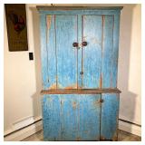 STEPBACK CUPBOARD IN BLUE PAINT | 19th C StepBack Cupboard in old blue paint. One-piece construction