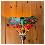 DRAGONFLY STAINED GLASS FLOOR LAMP | Ornate gilded base with Dragonfly shade. - h. 70 x dia. 14 in 