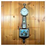 WALTHAM BANJO CLOCK | Mahogany Waltham Banjo Clock with reverse painting of ships in battle. Throat 
