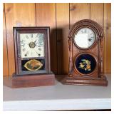 (2PC) BEEHIVE & SHELF CLOCKS | Two 19th C Clocks Include: (1) Beehive Clock “Atkins Clock Company Br