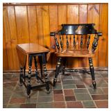 (2PC) HITCHCOCK BUTTERFLY TABLE & CAPTAINS CHAIR | Butterfly Table marked “L Hitchcock Hitchcocksvil
