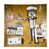 MODERN OIL PAINTING | "Street DJ". Oil on canvas. Loose, cartoonish style, depicting a figure and a 