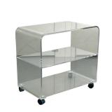 CLEAR MID-CENTURY MODERN SIDE TABLE | Rounded clear plastic side table with 3 shelves on casters. - 
