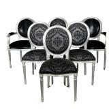 (6PC) LOUIS XVI STYLE DINING CHAIR SET | Includes: 2 armchairs with faux snakeskin print in cushion 