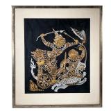 VINTAGE BALINESE KAMASAN PAINTING | Krishna and Barong. Paint on cloth. 17.25in x 19.75in sight. Dep