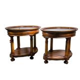 (2PC) PAIR OVAL WOOD SIDE TABLE | Oval side tables with mahogany top, spindle legs and lower shelf w