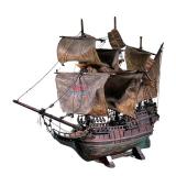 ANTIQUE MODEL MERCHANT SAILBOAT | Large antique model of a 3-master merchant ship with scale sails, 