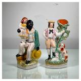 (2PC) PAIR STAFFORDSHIRE PAINTED FIGURINES | Includes shepherd with dog and lamb, and Uncle Tom. - l