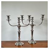 (2PC) PAIR-PAINTED SILVER CANDELABRAS | Pair of silver painted candelabras with curved metal arms su