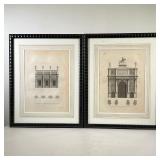 (2PC) PAIR FRAMED ARCHITECTURAL PRINTS | Framed architectural prints of archway and wall. 17in x 12i