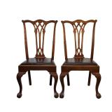 (2PC) PAIR CHIPPENDALE STYLE MAHOGANY DINING CHAIRS | Carved back dining chair with mahogany leather
