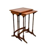 (2PC) PAIR INLAID SIDE TABLES | Carved wood side tables with oval inlay and small border, smaller on