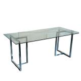 GLASS TOP DINING TABLE | Large glass-top dining table with chrome legs. - l. 62 x w. 36 x h. 29.5 in