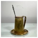 (2PC) CAPE COD BRASS ITEMS | Includes brass stein with lid and small round brass platter. - h. 6.25 