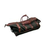 LARGE ORVIS SUITCASE | Large leather and green canvas suitcase with wheels and 2 large pockets. - l.