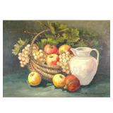 20TH CENTURY STILL LIFE | fall harvest. Oil on canvas. 19.5in x 27 in. stretcher. Showing basket of 