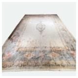 AUBUSSON STYLE CARPET | hand-woven, having a cream ground with a pattern floral blue and pink border