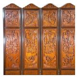 CHINESE CARVED FOUR-PANEL SCREEN | Includes 4 panels highly detailed Chinese wood carvings depicting