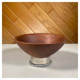 STERLING BANDED BOWL | Small wood bowl with hand wrought sterling band around the bottom, engraved “