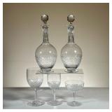 (26PC) VAL ST LAMBERT CUT CRYSTAL SET | Including; 9 wine glasses (H. 6.75 in. Dia. 3 in.), 9 water 