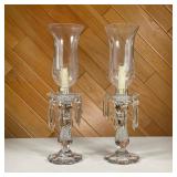 (2PC) PAIR CUT CRYSTAL MANTLE LUSTRES | Pair of mantel lustres including etched Reed decoration with