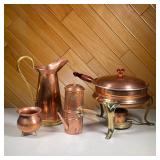 LARGE COPPER LOT | Includes; large copper and brass pitcher, small copper cauldron, small copper cof