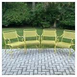 YELLOW AND BLACK PATIO SET | Includes 4 yellow aluminum chairs and large round fiberglass table with