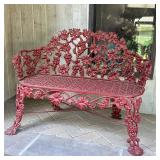 WROUGHT IRON BENCH | Red painted iron outdoor bench. - l. 39.5 x w. 16.5 x h. 29 in 