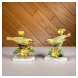 (2PC) PAIR LINLEY ADAMS YELLOW WARBLER FIGURINES | Staffordshire fine bone China, colorful painted y